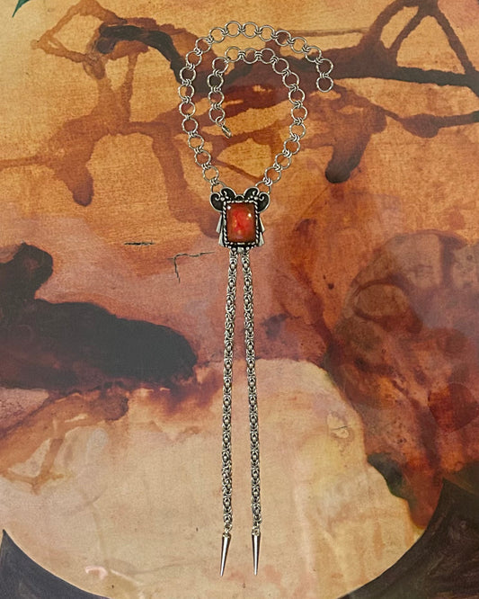chainmail bolo tie - vintage tangerine slide