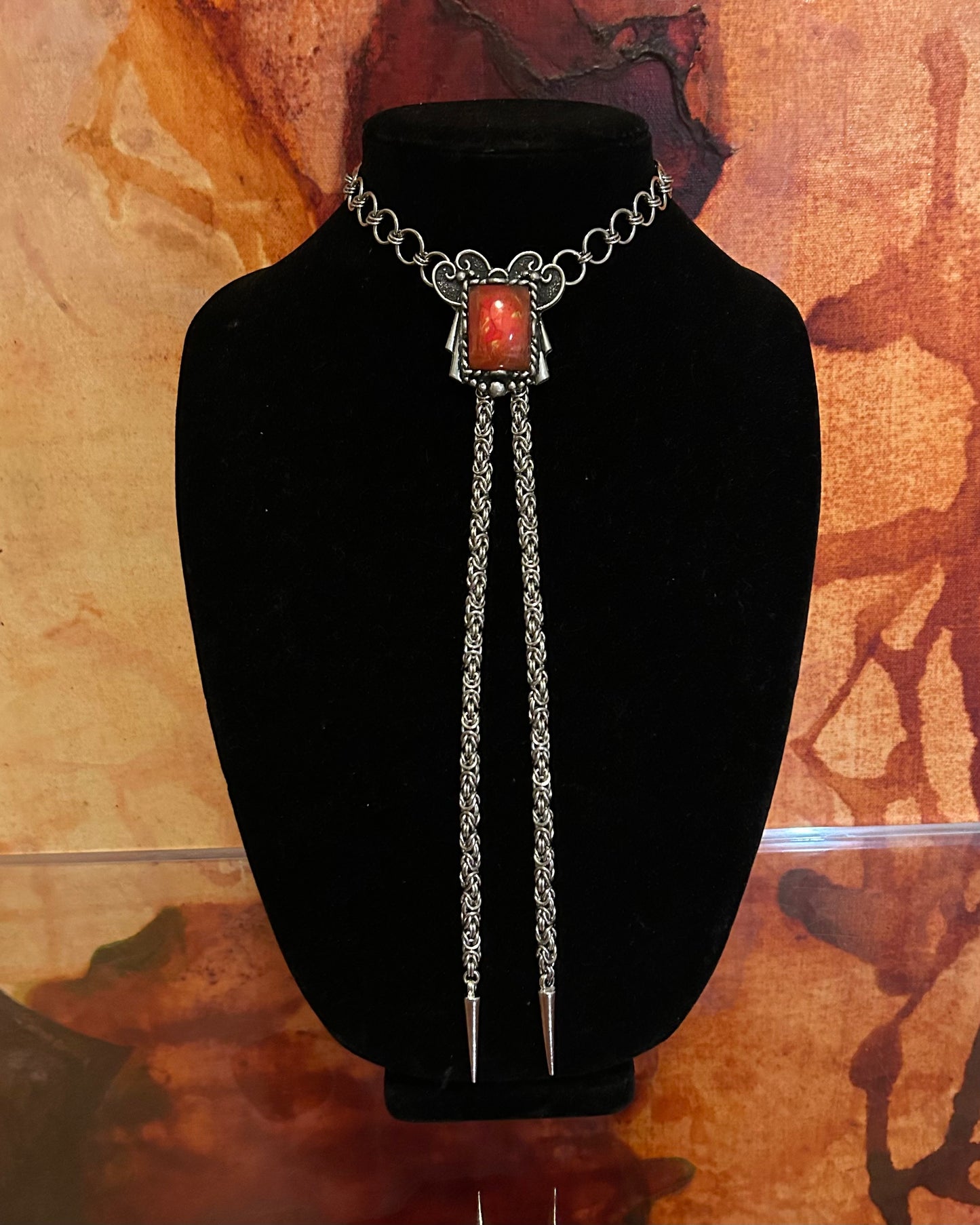 chainmail bolo tie - vintage tangerine slide